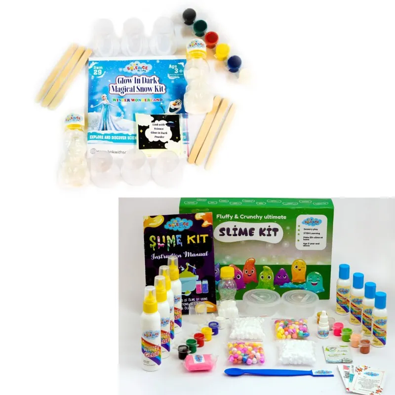 66 Pieces Ultimate DIY Combo of Snow and Slime Kit (Fluffy and Crunchy Slime Kit and Glow in Dark Magical Snow Kit) Combo Pack of 2