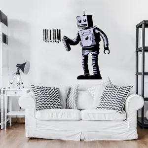 Barcode Robot Wall Vinyl Sticker - Urban Street Art Decal