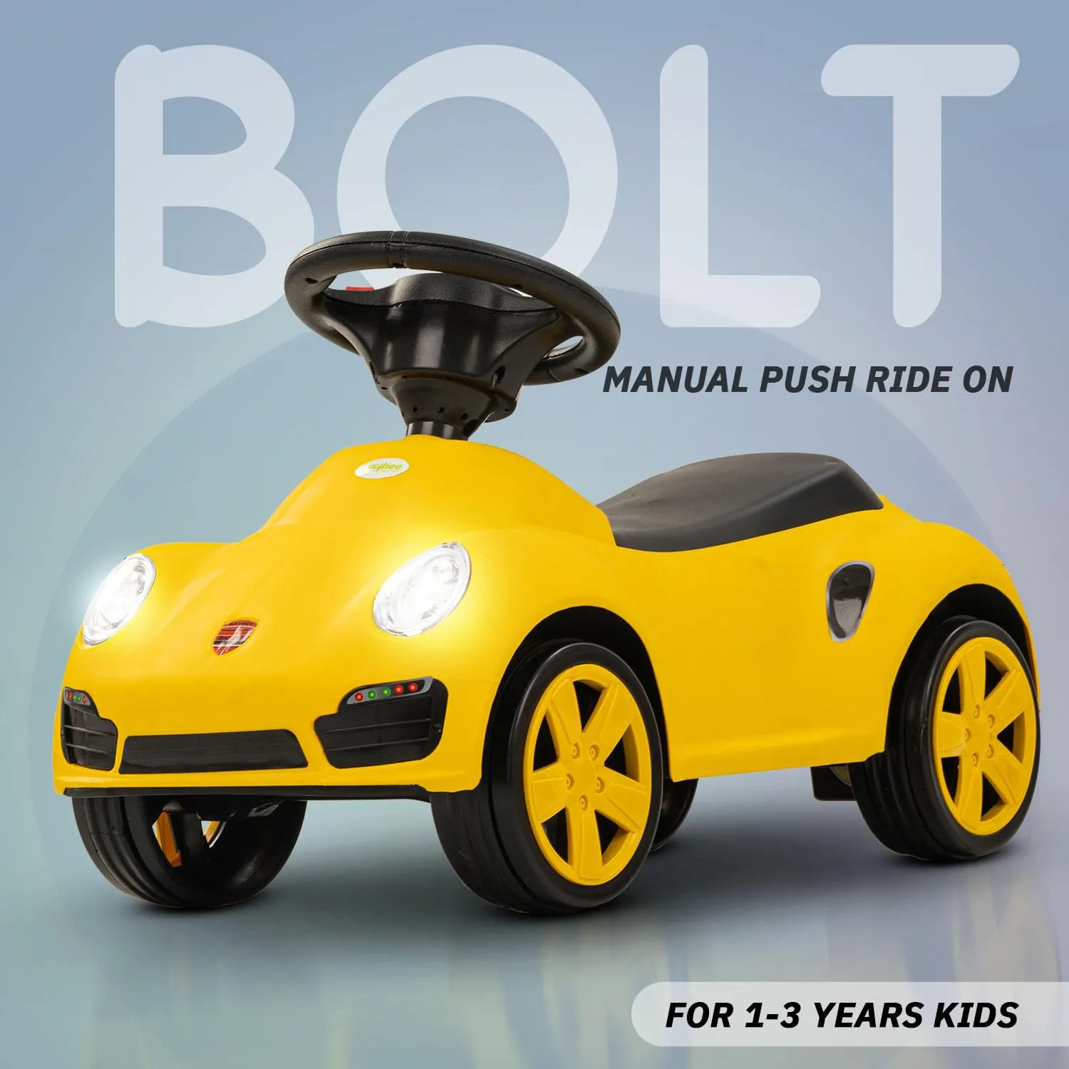 Baybee Bolt Push Ride on Car for Kids, Baby Rideons Car with Music, Light & Comfort Seat | Push Baby Cars Toys for Kids Toddlers | Kids Car Ride on for Kids to Drive 1 to 3 Years Boys Girls (Yellow)