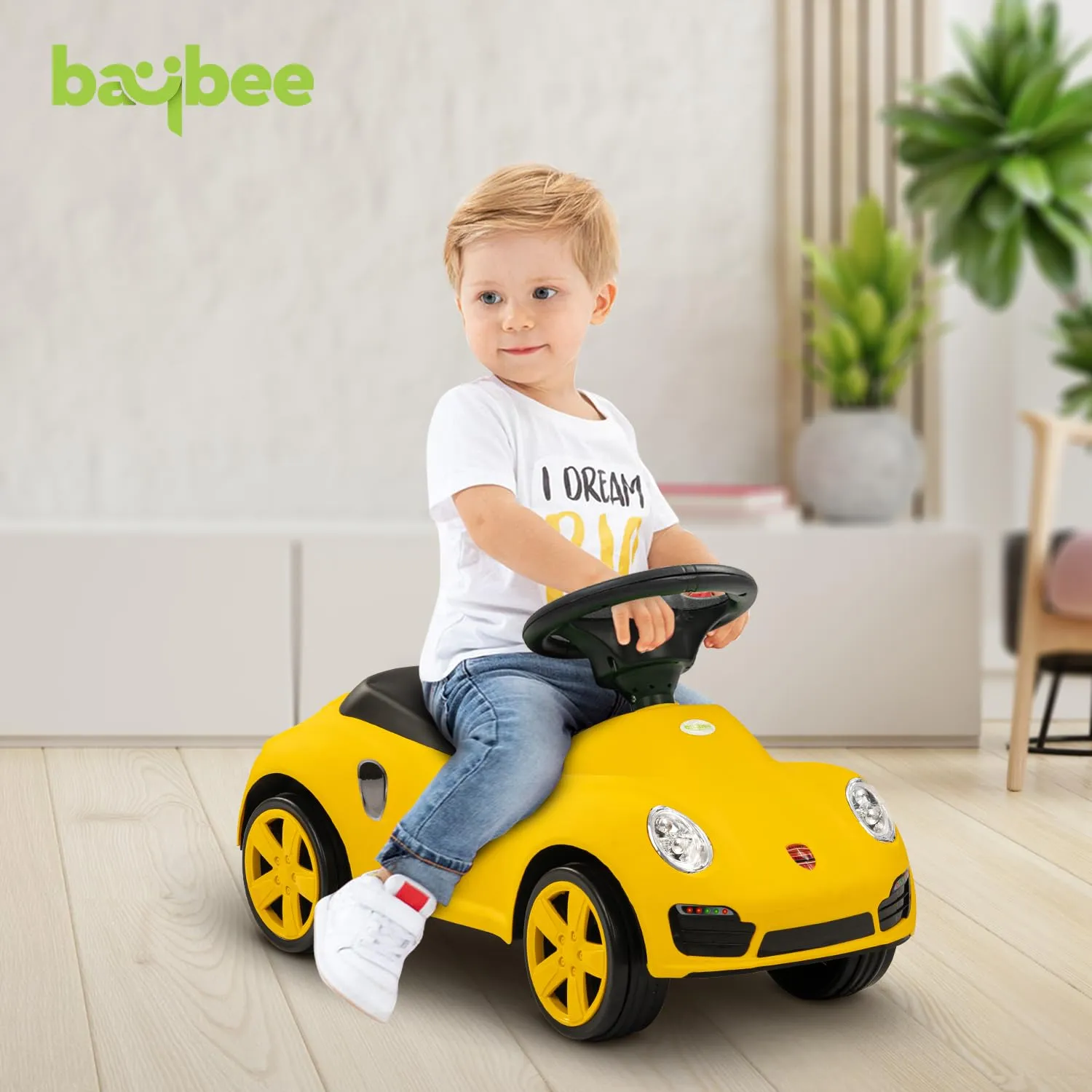 Baybee Bolt Push Ride on Car for Kids, Baby Rideons Car with Music, Light & Comfort Seat | Push Baby Cars Toys for Kids Toddlers | Kids Car Ride on for Kids to Drive 1 to 3 Years Boys Girls (Yellow)