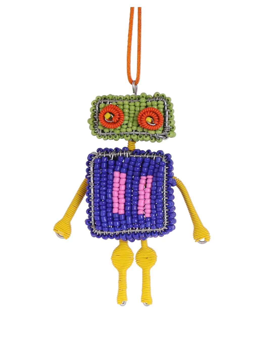 Beaded Block Robot Decoration - Blue 10cm