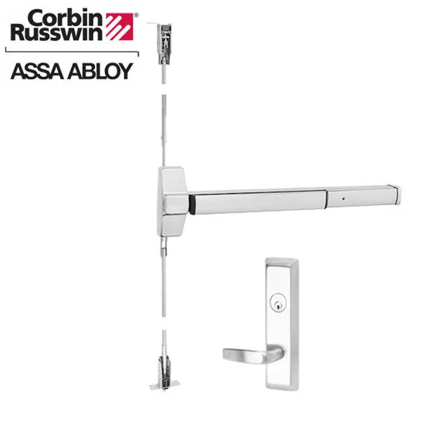 Corbin Russwin - ED5860 - Concealed Vertical Rod Panic Exit Device w/ Motorized Latch Retraction - 36" - Storeroom - Satin Stainless Steel - Grade 1 - LHR/RHR