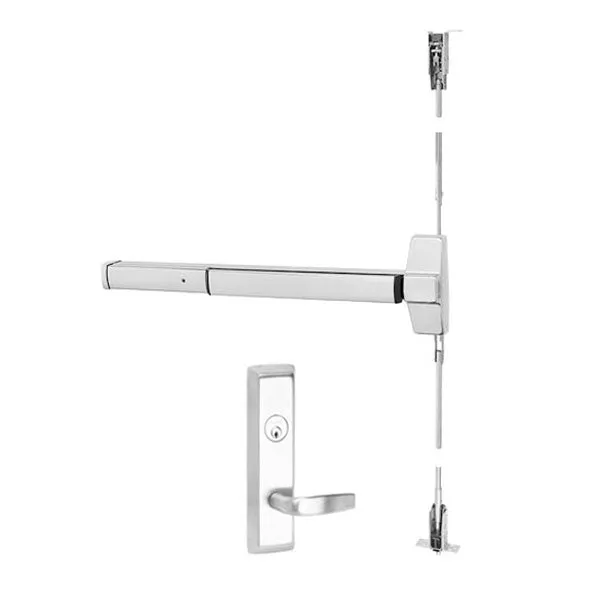 Corbin Russwin - ED5860 - Concealed Vertical Rod Panic Exit Device w/ Motorized Latch Retraction - 36" - Storeroom - Satin Stainless Steel - Grade 1 - LHR/RHR