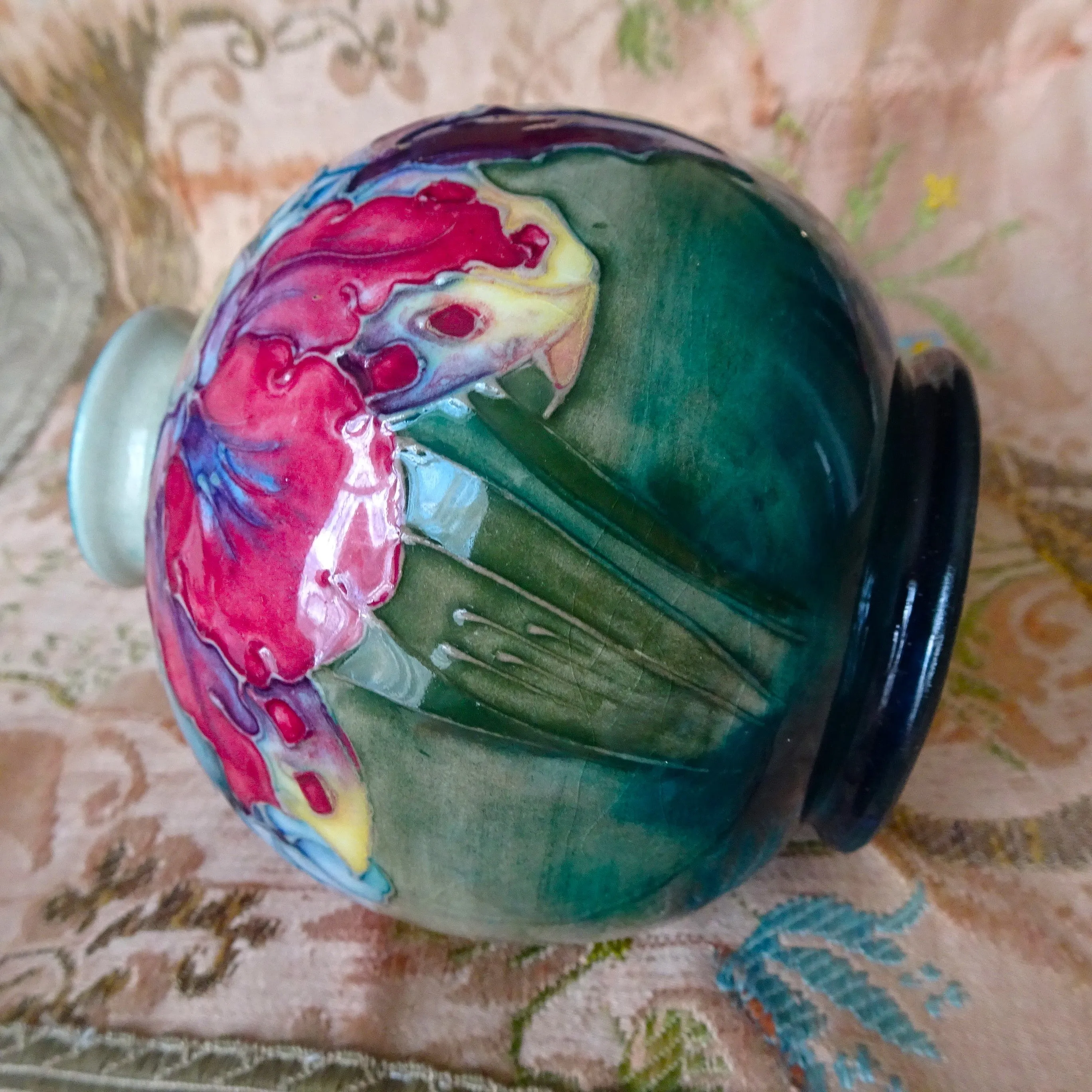 GORGEOUS Moorcroft Art Pottery ORCHIDS Vase,Lovely Arts and Crafts Colors and Design,Mid 1950s, Fantastic Condition, Collectible Art Pottery