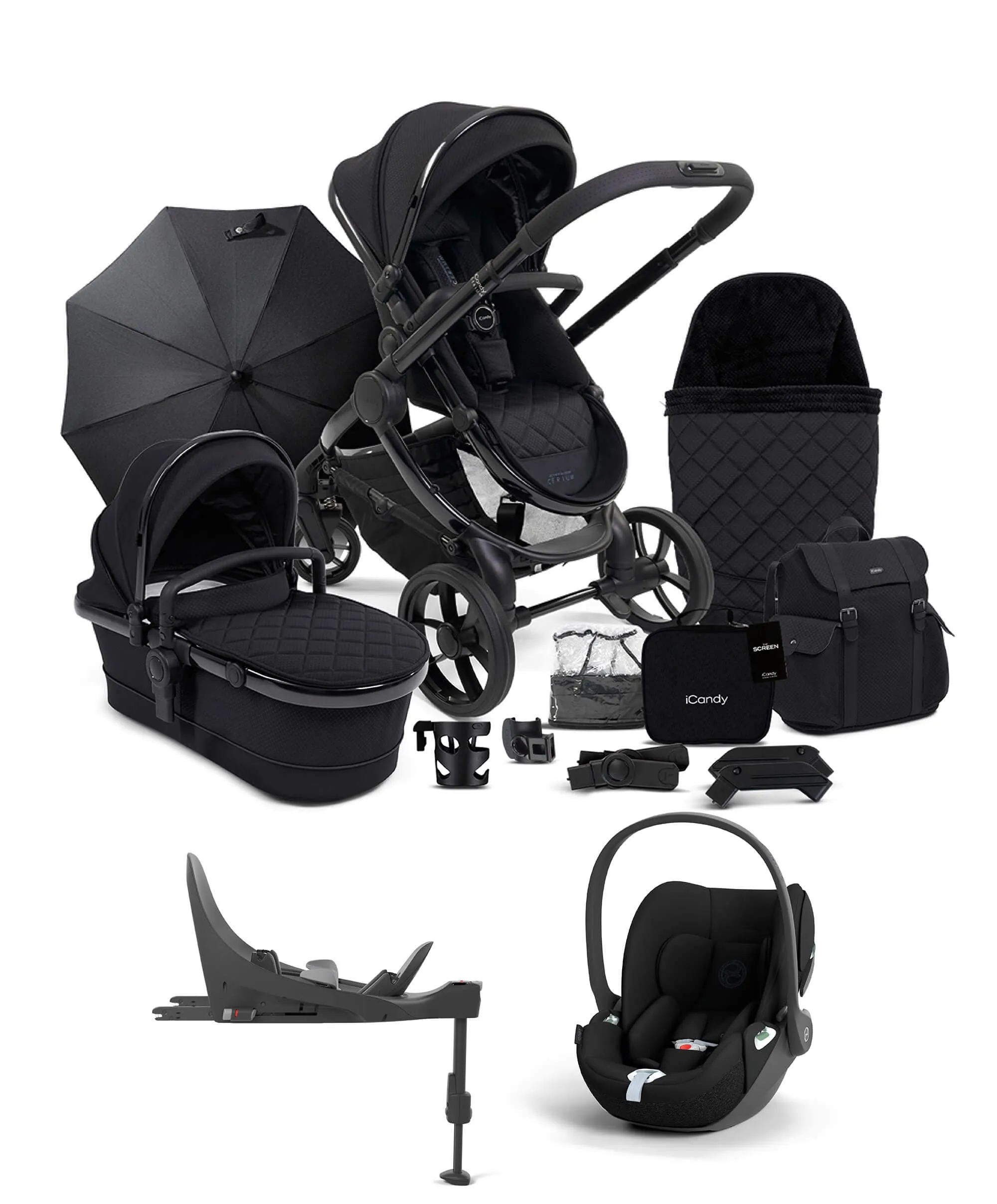 iCandy Peach 7 Designer Collection Cerium - Pushchair Bundle with Cloud T Car Seat & Base - Black