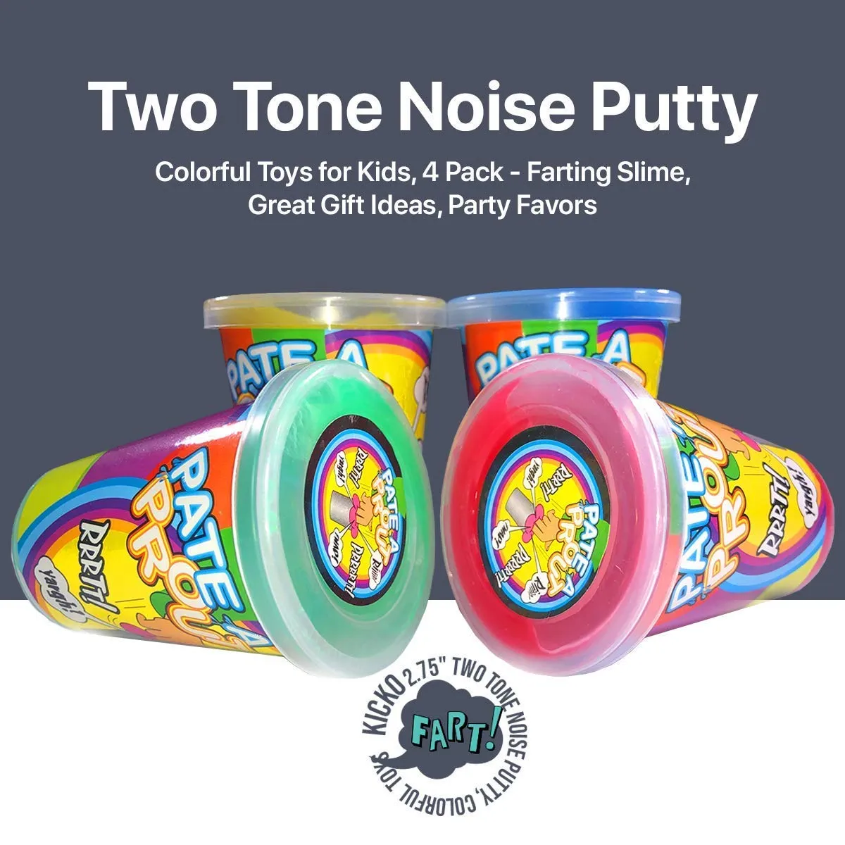 Kicko Multicolored Noise Putty - 12 Pack - Funny Stretchable Fart Putty - Party Supply