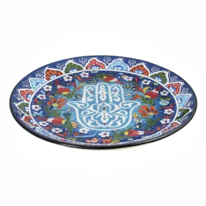 Lucky Hamsa Hand Blue Floral Decorative Plate