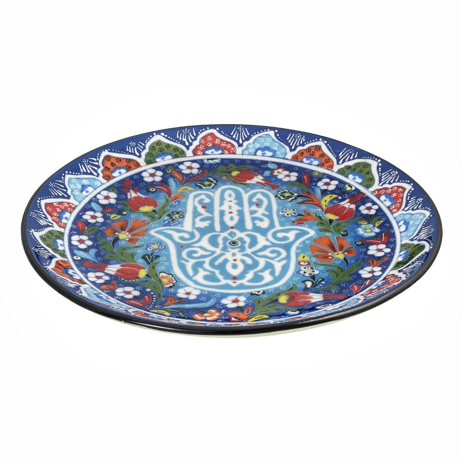 Lucky Hamsa Hand Blue Floral Decorative Plate