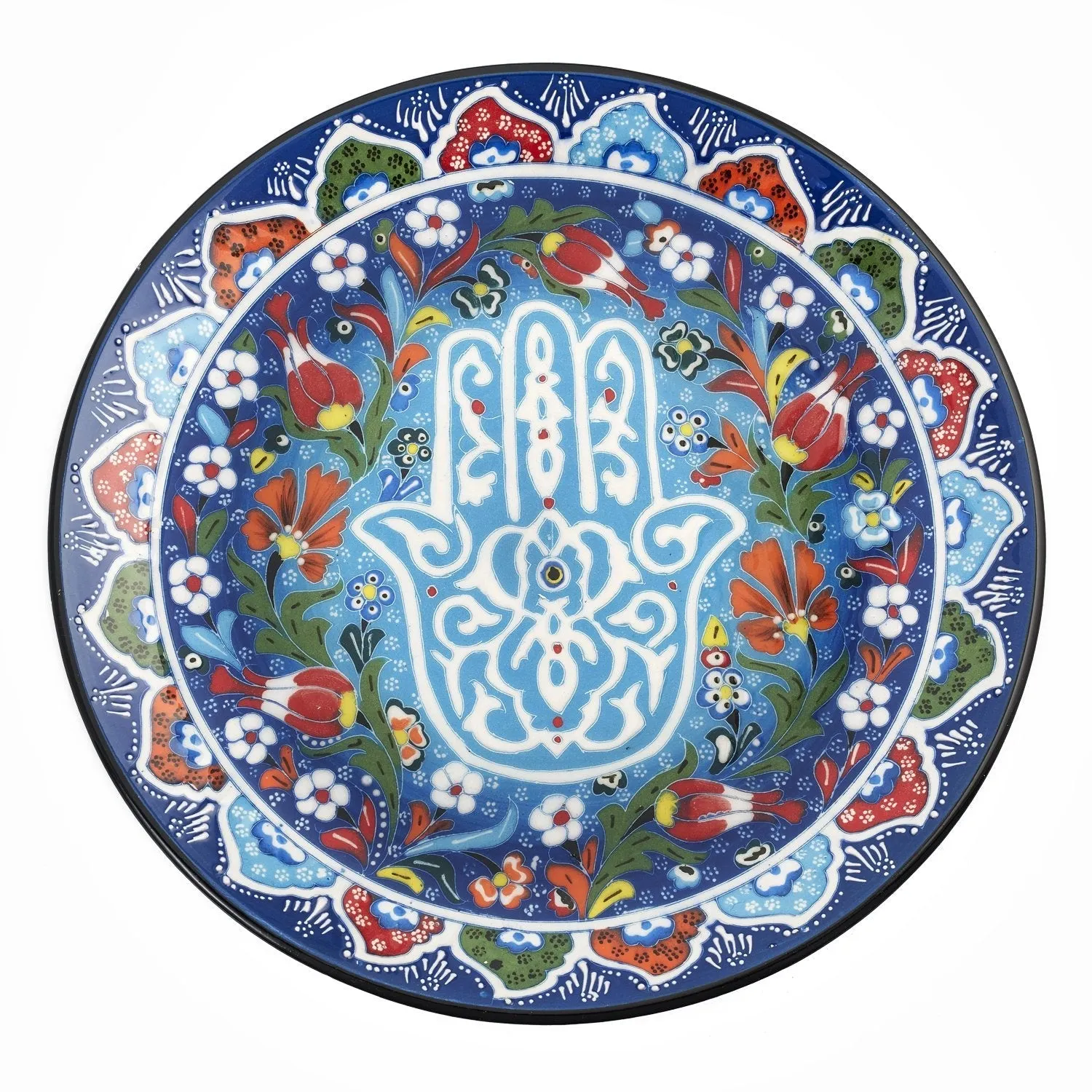 Lucky Hamsa Hand Blue Floral Decorative Plate