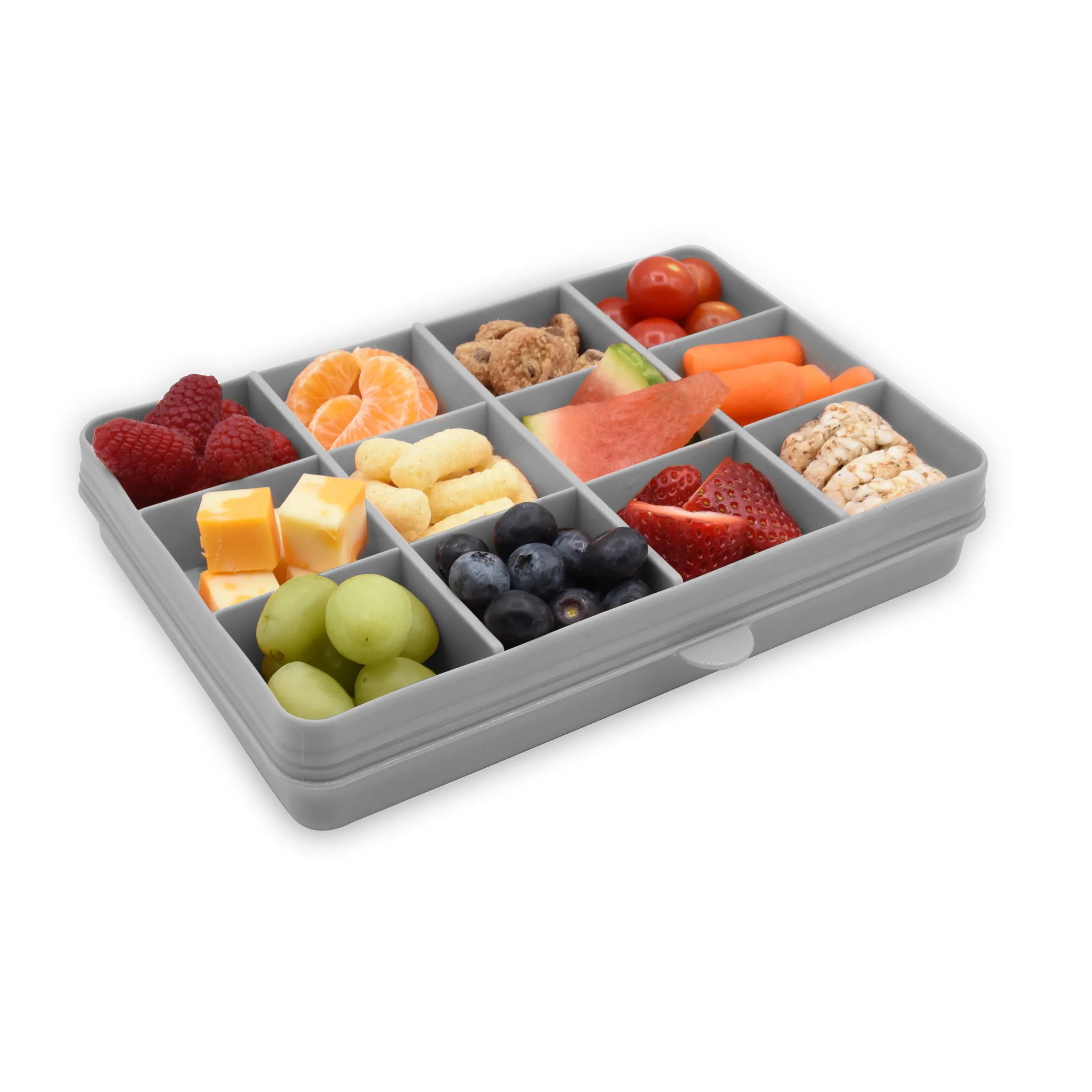 melii Snackle Box Grey - 12 Compartment Snack Container with Removable Dividers for Customizable Storage - Ideal for On the Go Snacking, BPA Free, Easy to Open and Clean