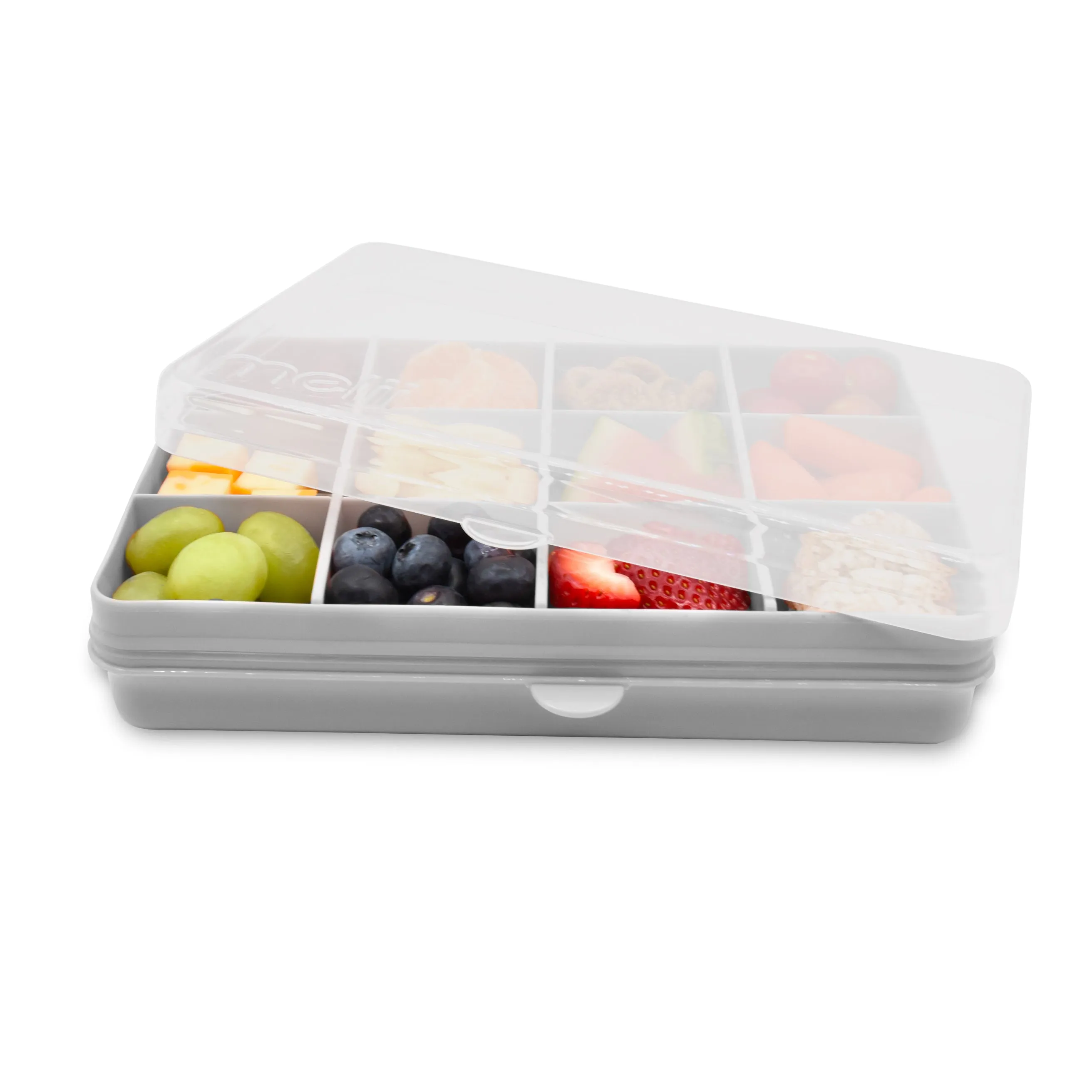 melii Snackle Box Grey - 12 Compartment Snack Container with Removable Dividers for Customizable Storage - Ideal for On the Go Snacking, BPA Free, Easy to Open and Clean