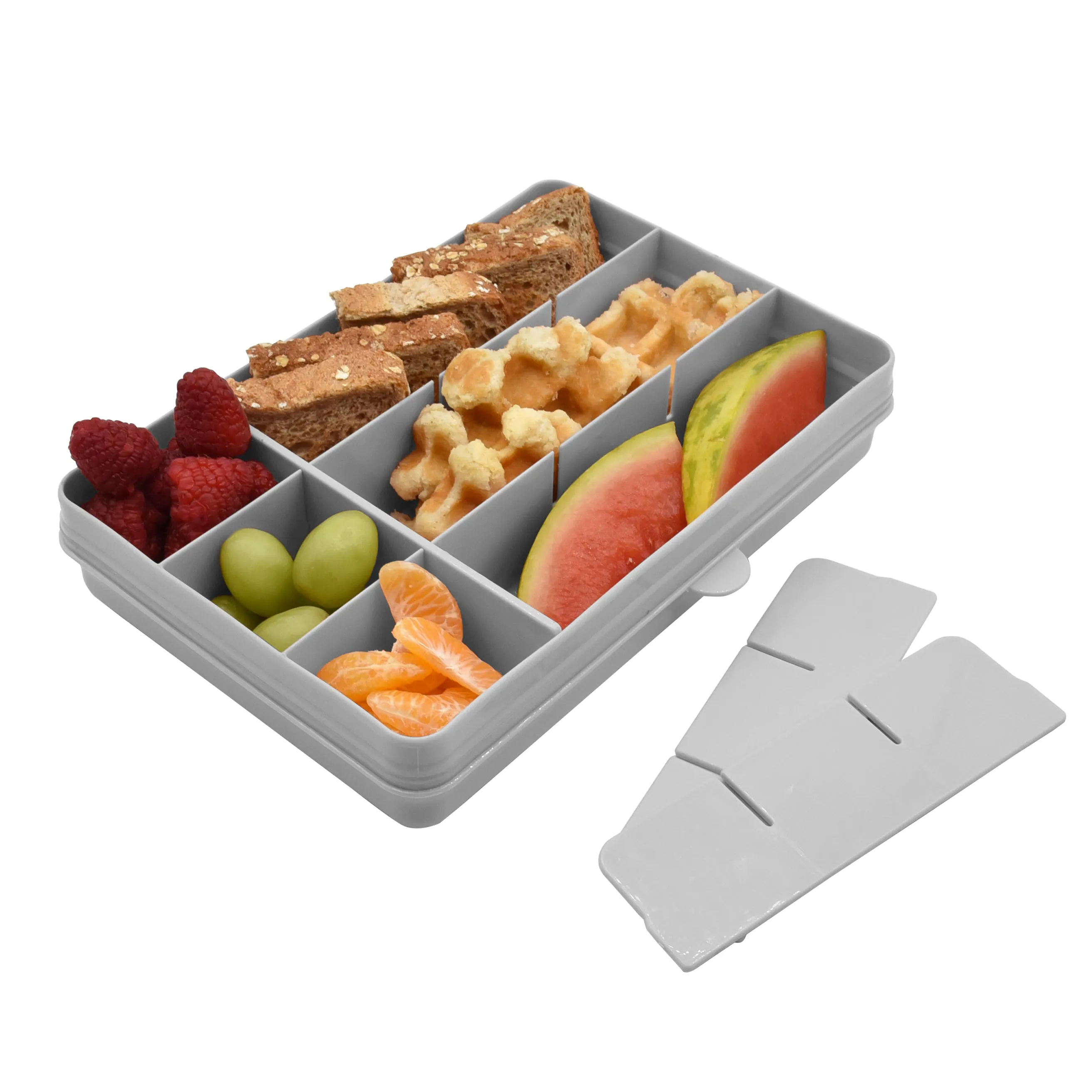 melii Snackle Box Grey - 12 Compartment Snack Container with Removable Dividers for Customizable Storage - Ideal for On the Go Snacking, BPA Free, Easy to Open and Clean