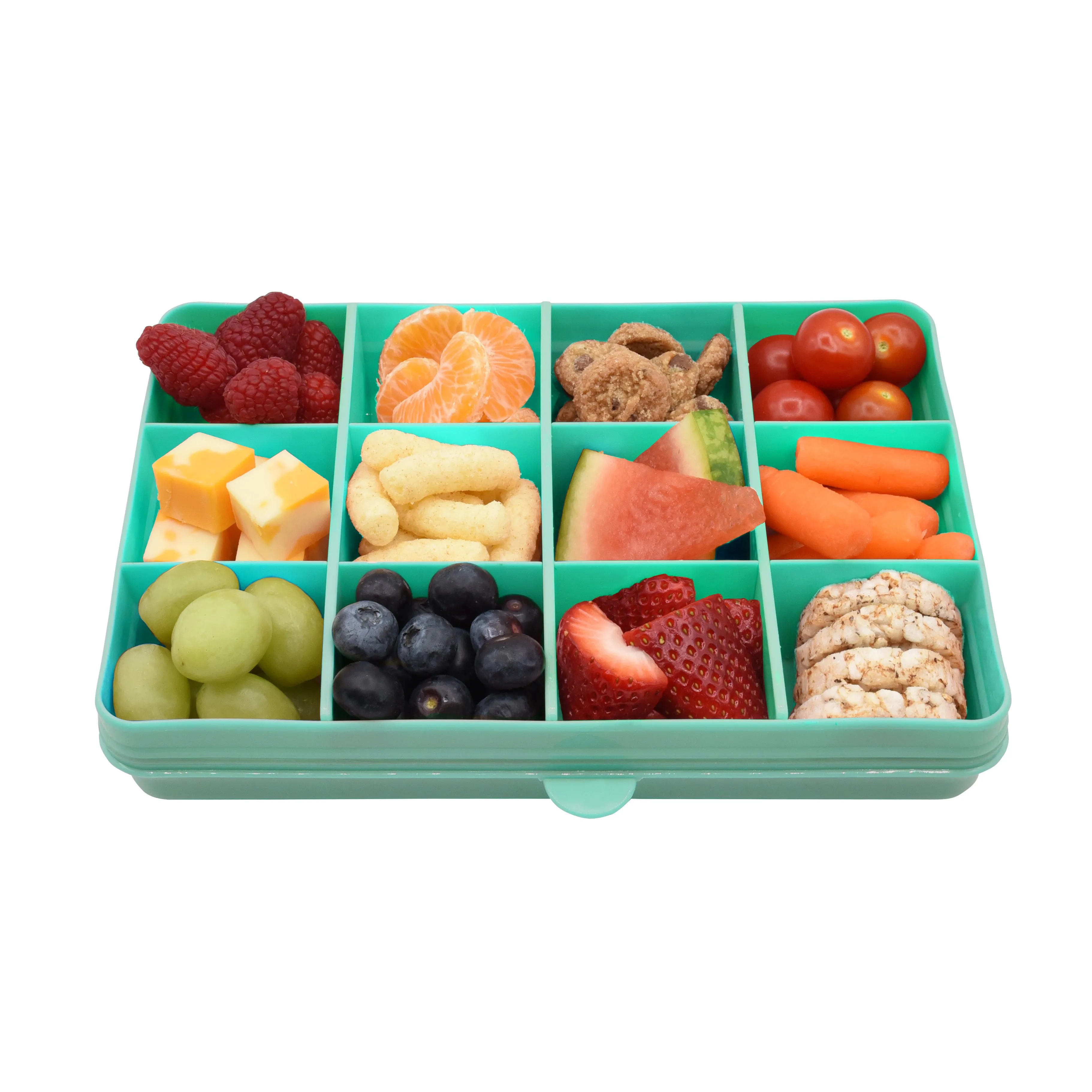 melii Snackle Box Turquoise - 12 Compartment Snack Container with Removable Dividers for Customizable Storage - Ideal for On the Go Snacking, BPA Free, Easy to Open and Clean