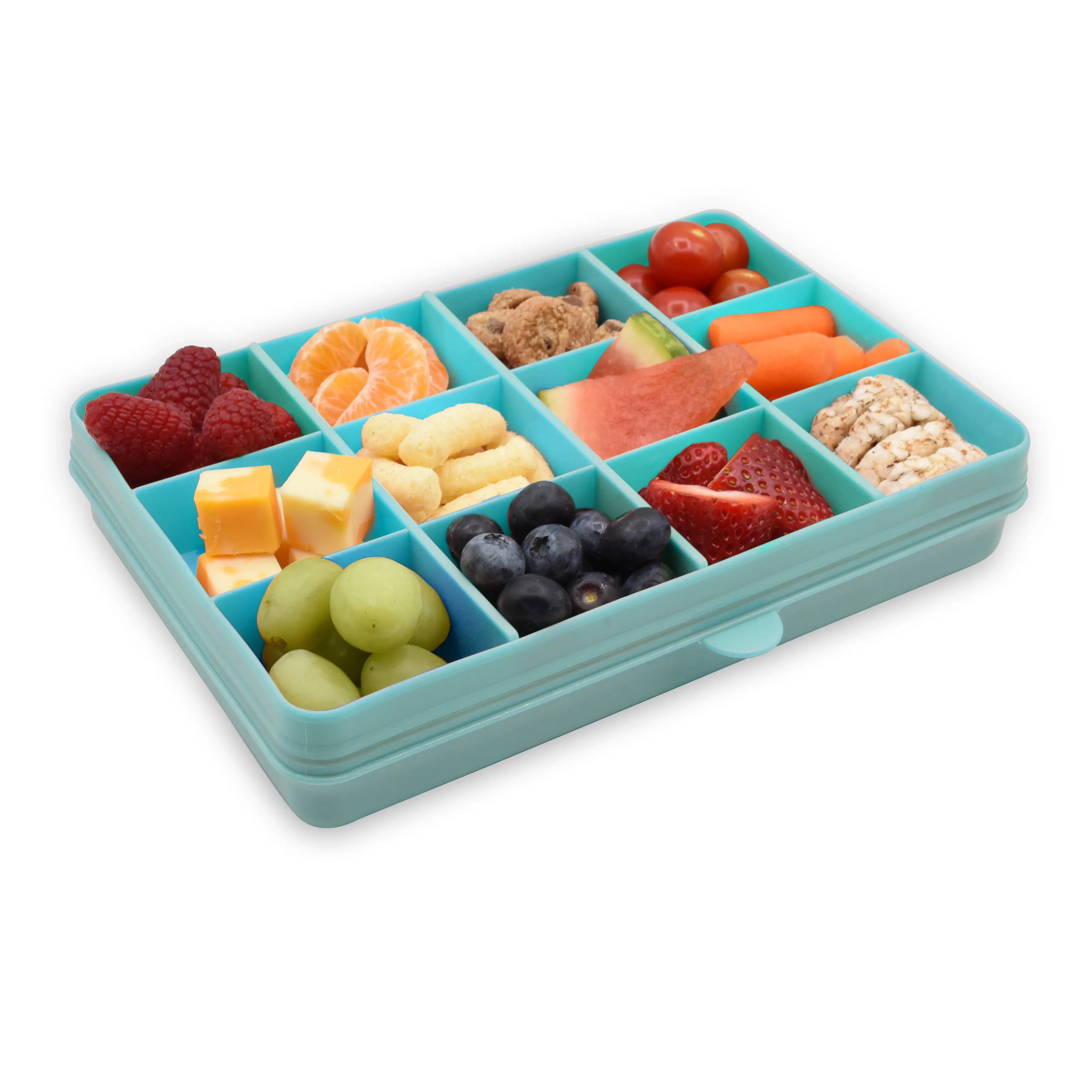 melii Snackle Box Turquoise - 12 Compartment Snack Container with Removable Dividers for Customizable Storage - Ideal for On the Go Snacking, BPA Free, Easy to Open and Clean