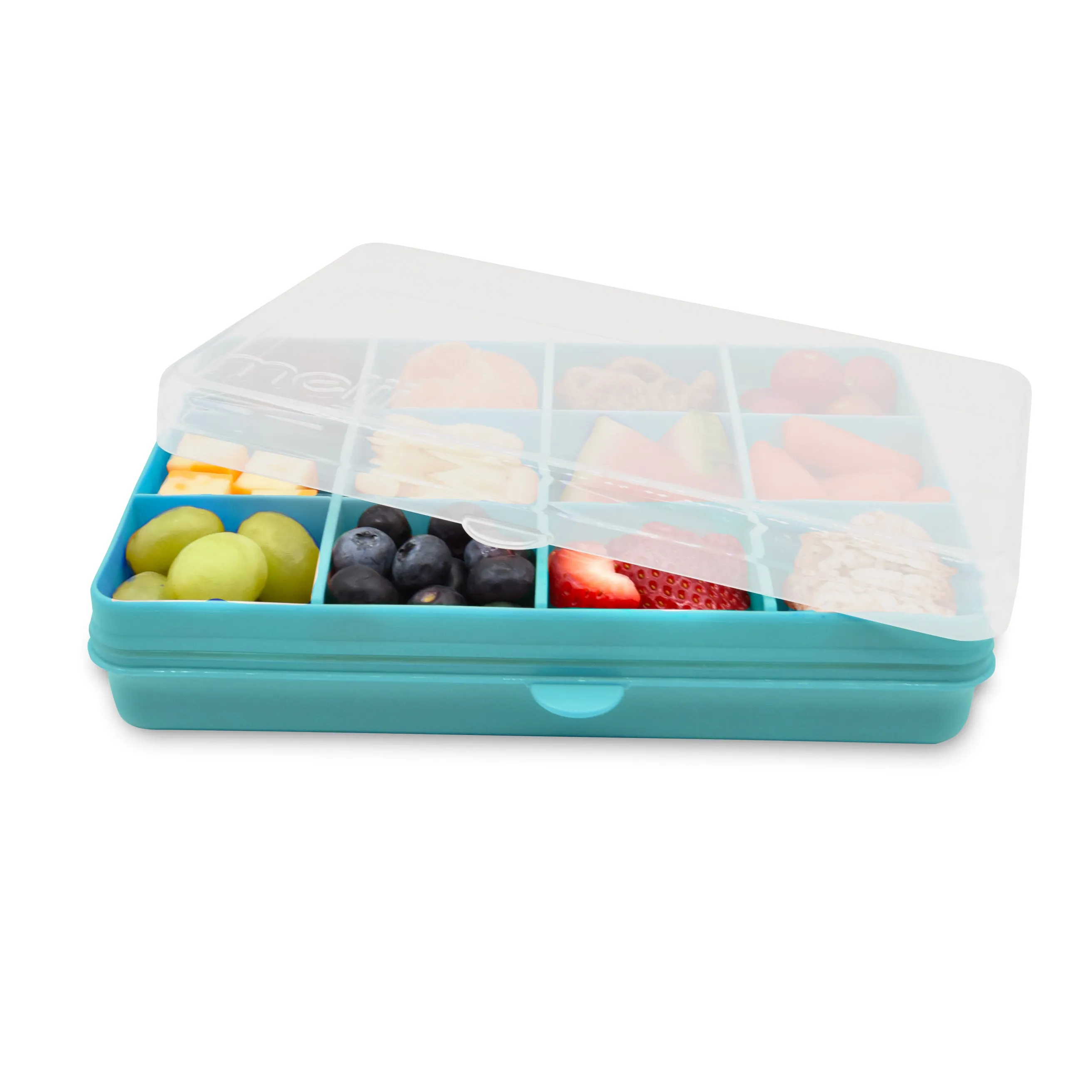 melii Snackle Box Turquoise - 12 Compartment Snack Container with Removable Dividers for Customizable Storage - Ideal for On the Go Snacking, BPA Free, Easy to Open and Clean