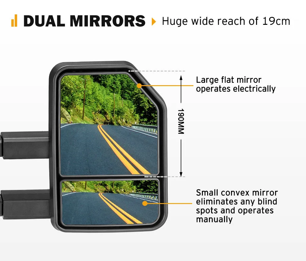 Pair San Hima Extendable Towing Mirrors for Holden Colorado7 MY2013-MY2016 w/ Indicator