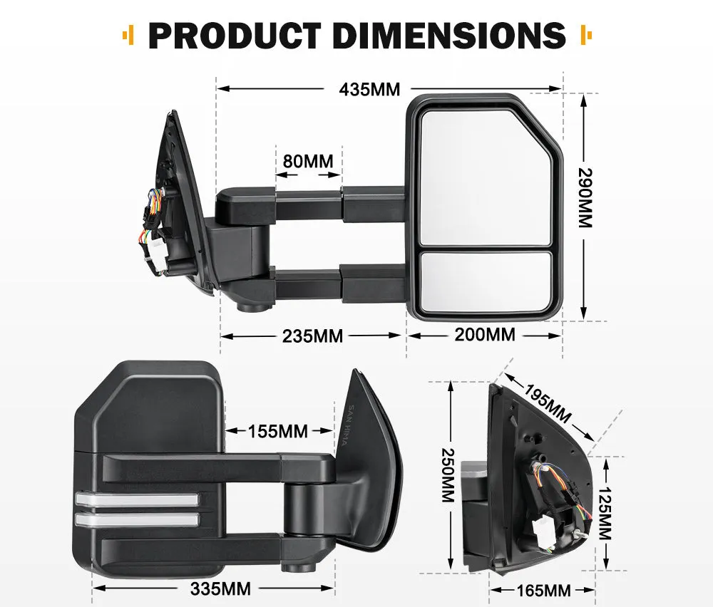 Pair San Hima Extendable Towing Mirrors for Holden Colorado7 MY2013-MY2016 w/ Indicator