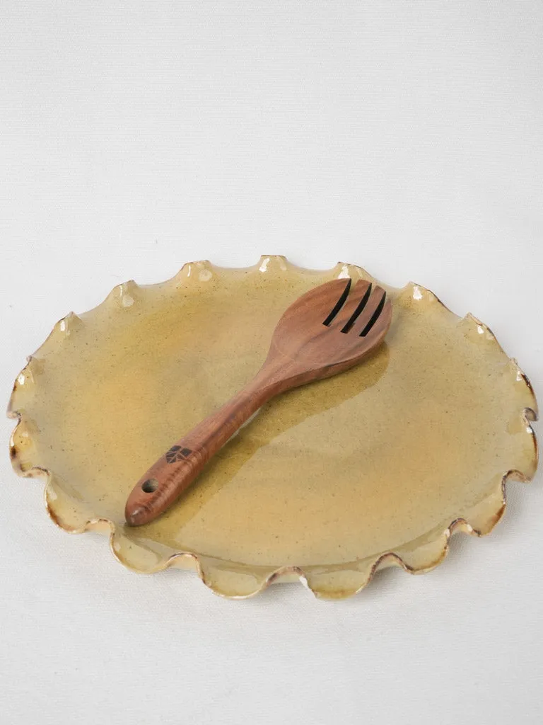 Platter w/ pretty rippled edge & yellow ochre glaze 12½"