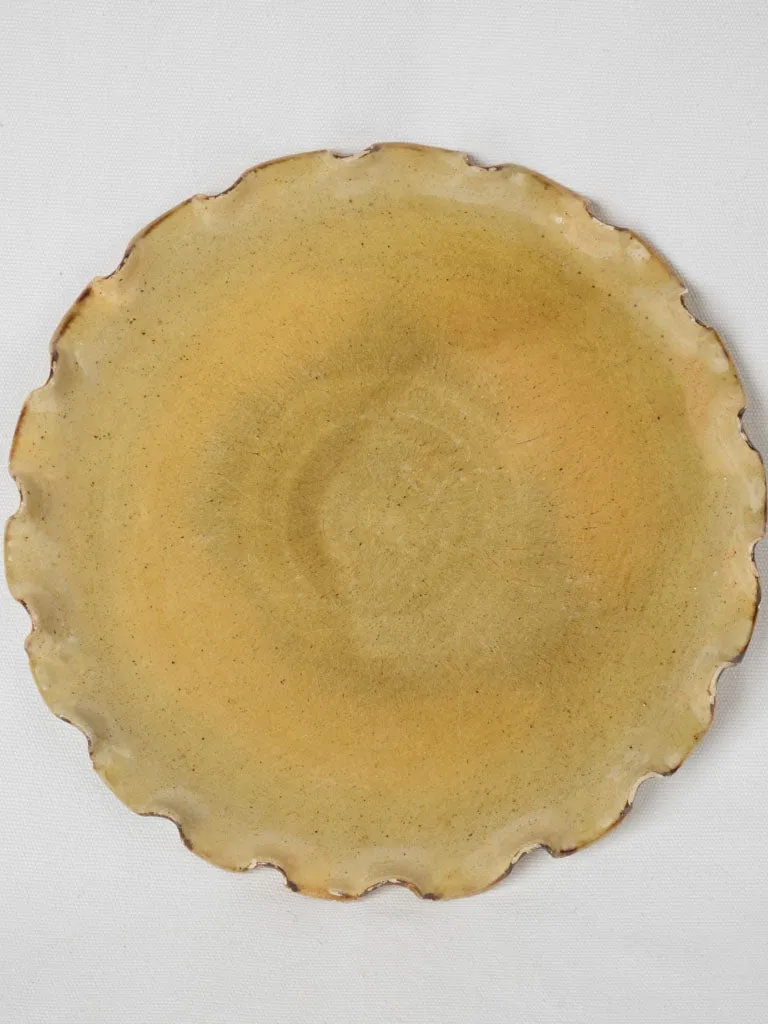 Platter w/ pretty rippled edge & yellow ochre glaze 12½"