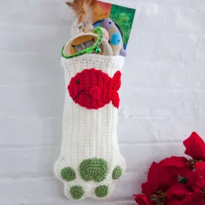 Red Heart Crochet Cat Paws Christmas Stocking