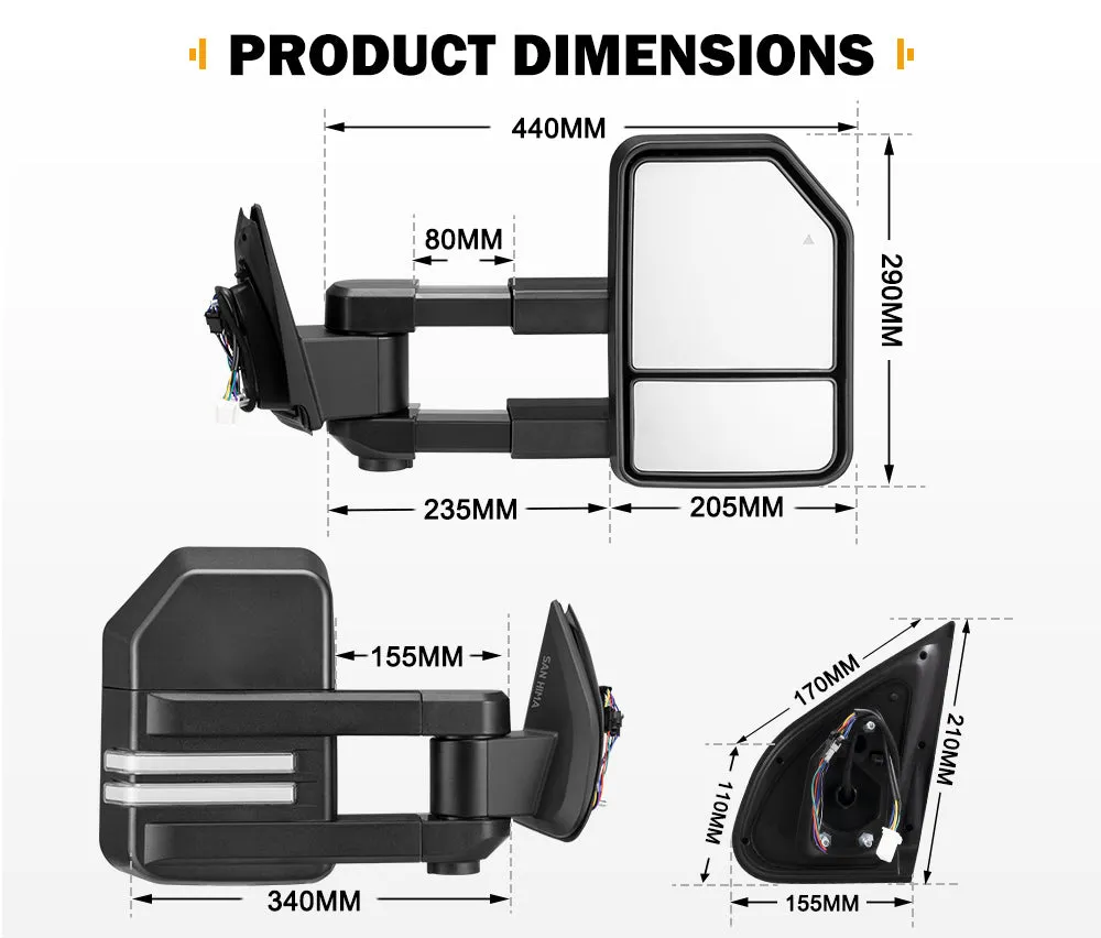 San Hima Extendable Towing Mirrors for Isuzu D-MAX DMAX MY2021-Current