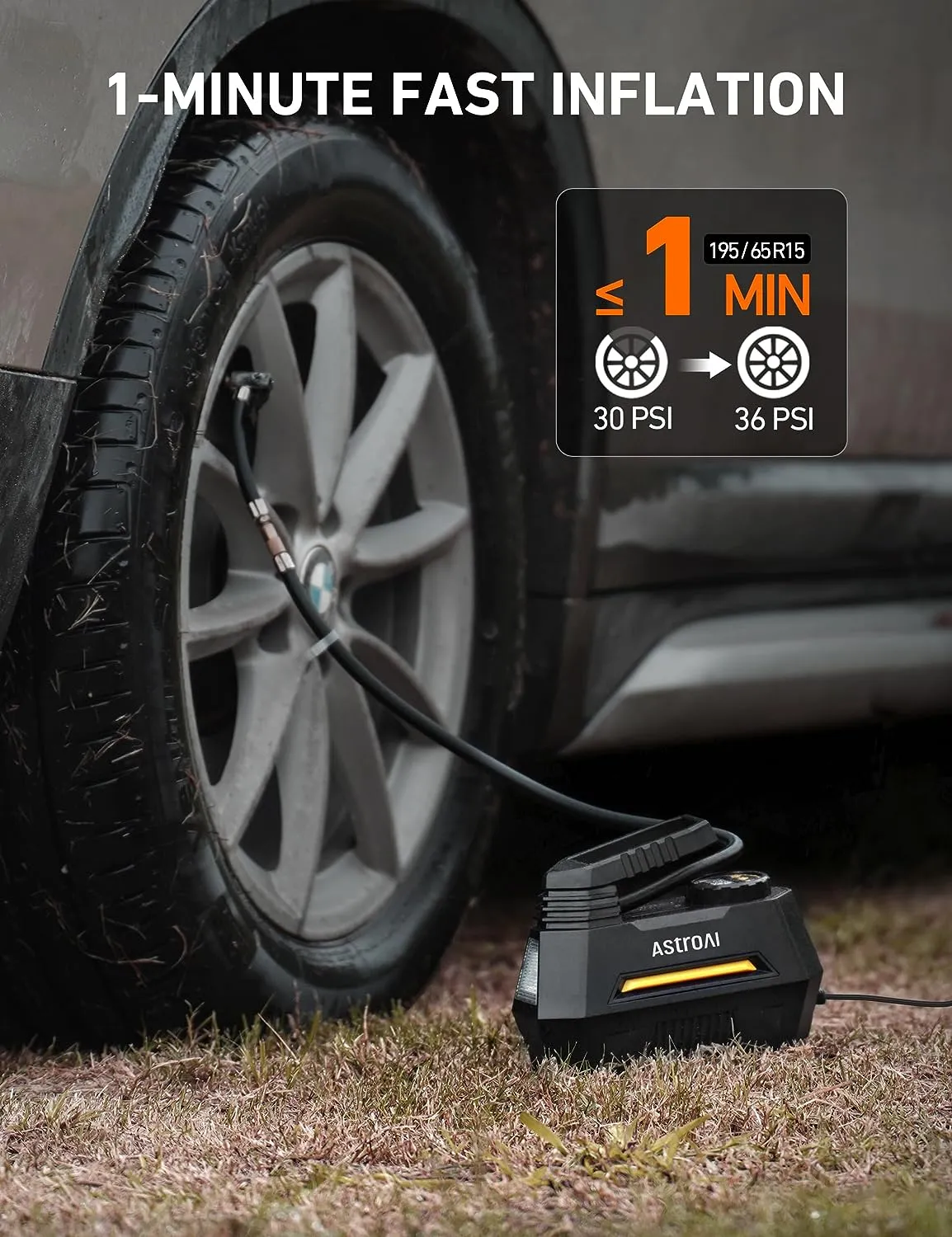 Tire Inflator, Portable Air Compressor Air Pump for Car Tires - 12V DC 100PSI